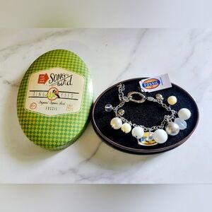 Fossil Women's Silver Chain Charm Bracelet with White Beads